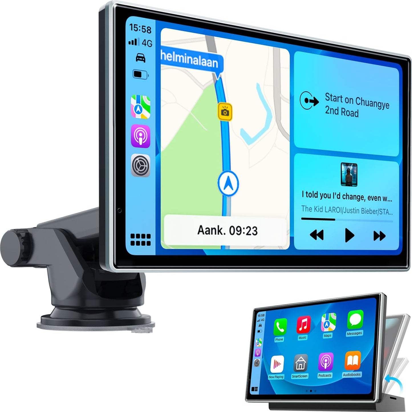 [Upgrade] Westods Wireless Apple Carplay & Android Auto, 7" Portable HD IPS Screen, GPS Navigation, Bluetooth Audio, AirPlay, MirrorCast, AUX/FM Transmitter for Most Car Dash or Windshield Mounted