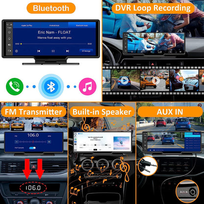 Westods Portable Wireless Carplay Car Stereo with 2.5K Dash Cam - 9.3" HD IPS Screen, Android Auto, 1080p Backup Camera, Loop Recording, Bluetooth, GPS Navigation Head Unit, Car Radio Receiver